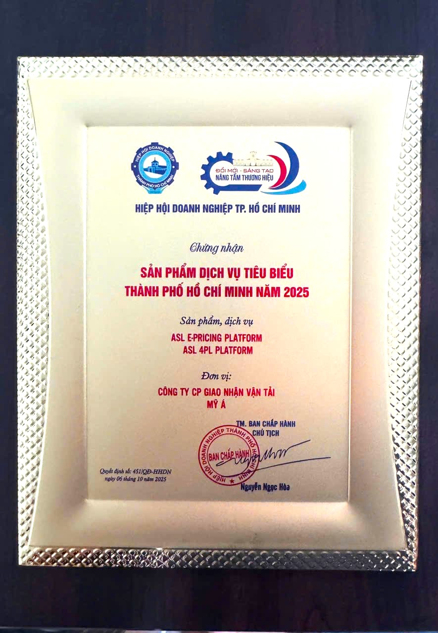 Chứng nhận Sản phẩm dịch  vụ tiêu biểu TP.HCM năm 2025: ASL E-Pricing Platform và ASL 4PL Platform